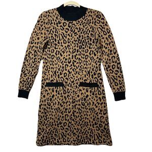 J. Crew MockNeck Sweater Dress Leopard Knit Pullover Merino Wool Blend Women XS